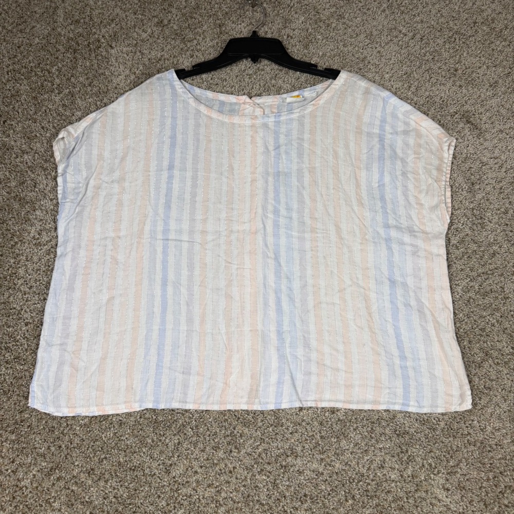 C&C California Pastel Stripe Linen Blend Boxy Top Coastal Grandma Boho Oversized